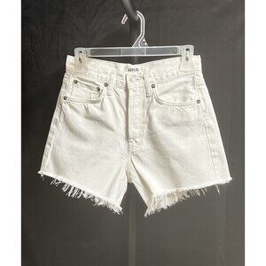 Agolde Womens 23 White Distressed Cotton Low Rise Button Fly Shorts